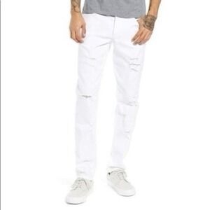 Rail Men’s White Distressed Ripped Stretch Skinny Jeans Size 33x32